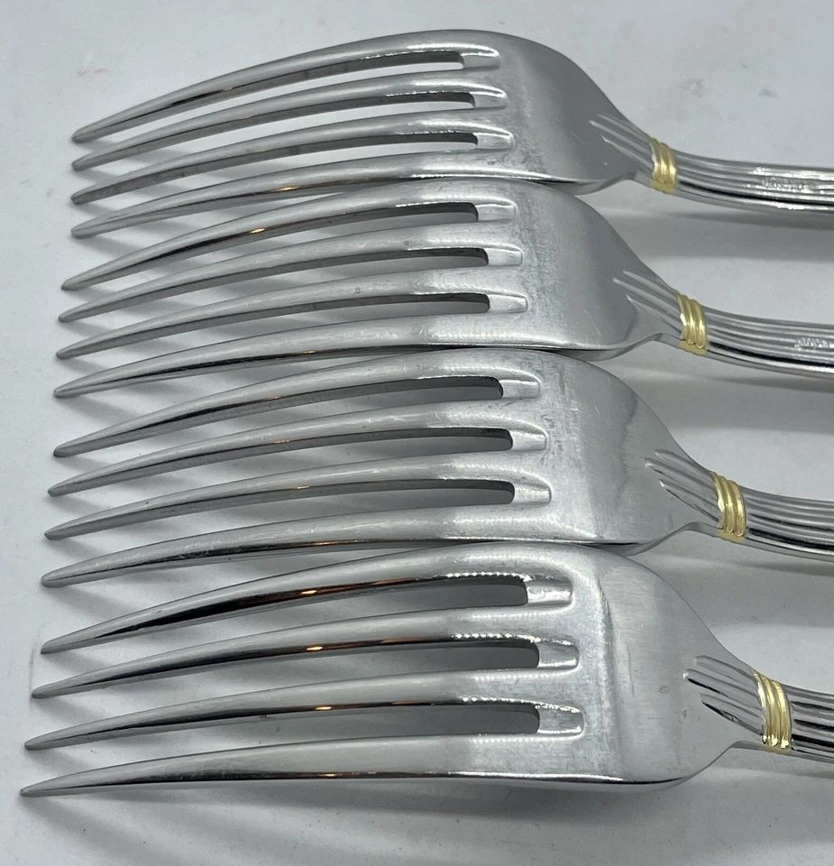(4) Cutipol ATHENA 18/10 Stainless Glossy Gold Accent Dinner Fork Lot ~ 8” - Image 3 of 4
