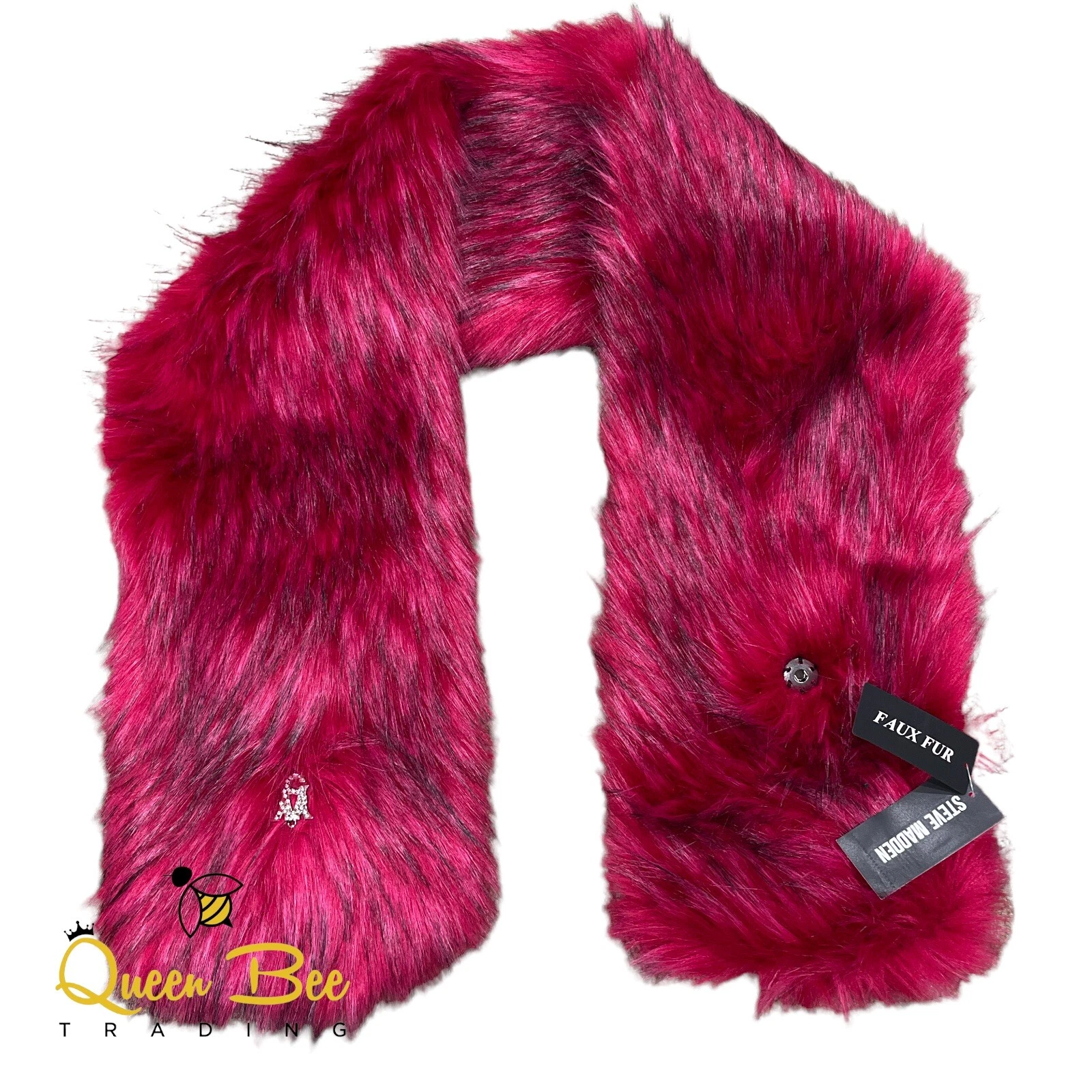 Steve Madden Womens Magenta Faux Fur Fashion Scarf Wrap 48" X 8" NEW