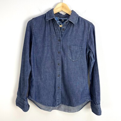 Uniqlo Womens Small Blue Denim Button Up Shirt Long Sleeve Cotton Top