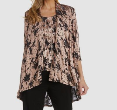 R & M Richards Women's Black Rose Metallic Jacquard Jacket Size 6