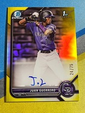 2022 Bowman Chrome JUAN GUERRERO Colorado Rockies Yellow Refractor Auto #/75