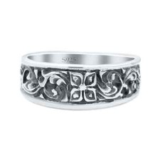 7mm Engraved Floral Designer Trendy Oxidized Band Thumb Ring