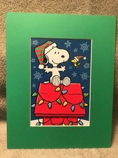 SNOOPY  WOODSTOCK DOG HOUSE HUGS FOR A FRIEND PEANUTS 8 x 10 Mat Print NEW