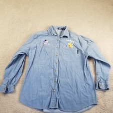 Vtg Winnie the Pooh and Eeyor Blue Button up Shirt Corduroy 90s Disney Large
