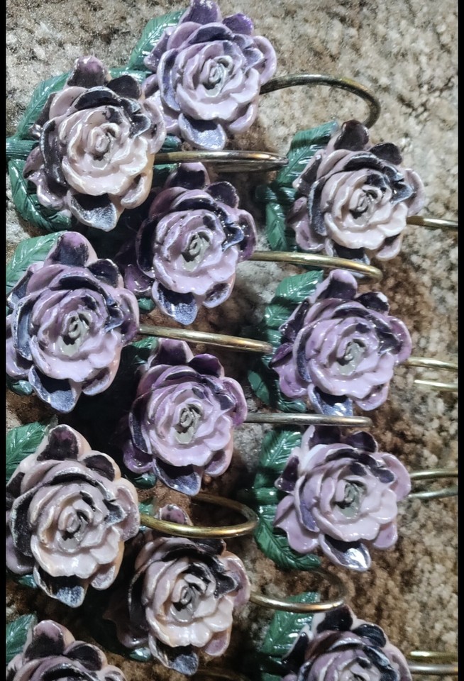 12 Purple Rose Shower Curtain Hooks Croscill Chambord Bordeaux Jubilee