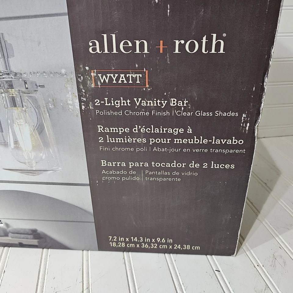 全新 Allen+Roth WYATT Vanity 2 浅玻璃 透明色调 浴室 抛光 铬 — 第 2/4 张图片