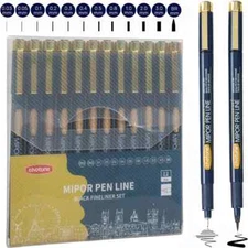 Micron Pens Set of 12 Black Fineliner Marker Pen Pigment Liner Manga Art Drawing