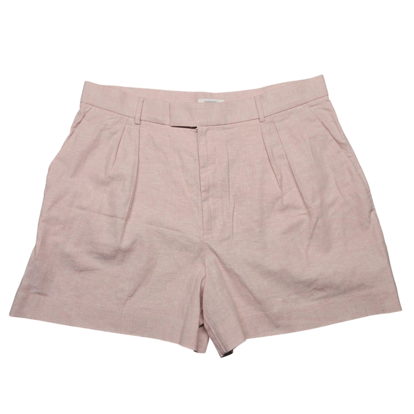 Banana Republic Shorts Womens 18 Pink Linen Blend Herringbone Pleated Chino NWT