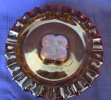 Vtg. FOSTORIA Coin Medallions Amber Glass 10 Inch Cigar, Pipe, Cigarette Ashtray
