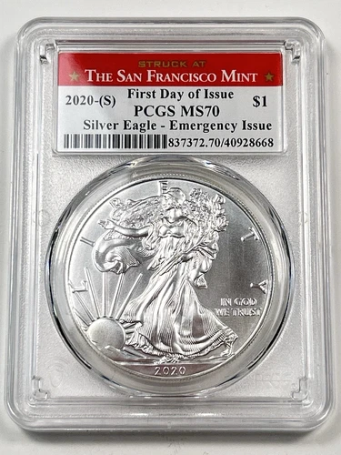 2020-S $1 American Silver Eagle PCGS MS70 San Francisco Struck Emergency Issue