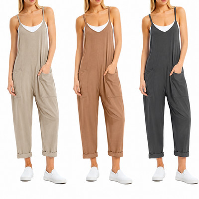 Women s Overalls Loose Jumpsuit Casual Slouchy Wide Leg Romper Pockets S-2XL