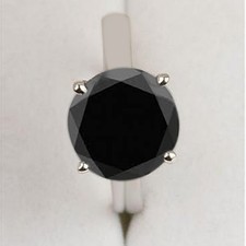 925 Silver 4.00Ct Round Shape Certified Natural Black Diamond Ring Tariffs Free