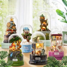 DIY DollHouse Kit LED Light Miniature Cottage Rotating Villa Model Creative Gift