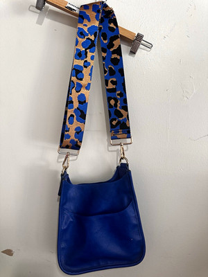 Women's Small Blue Crossbody Purse Animal Print Strap Magnetic Closure Gold