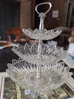Vintage 3 Tiered Federal Glass Tidbit Tree In Petal Pattern