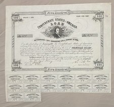 1863 Civil War CSA $500 Bond Ball Type 101 #123 (5-) Rarity Robert Tyler Signed