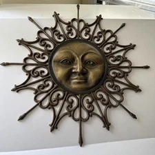 SPI Aluminum Half Face Sun Garden Wall Plaque 28.5” Vintage