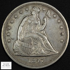 1847 Seated Liberty Silver Dollar $1 - Scratch