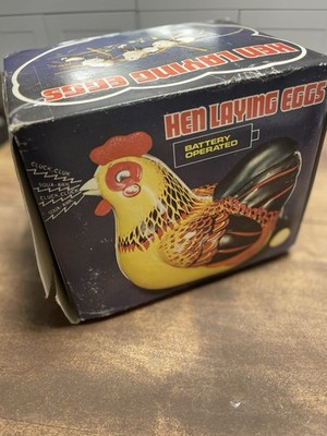 Vintage 1960 Battery-Operated Tin Hen Laying Eggs Toy w/ Box