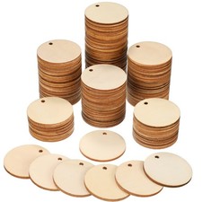 100 Pieces Unfinished Round Wooden Circles with Holes Round Wood Discs for Cr...
