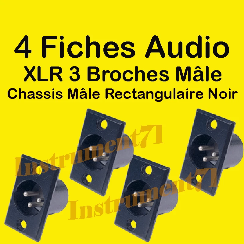 4 Fiches XLR 3 Broches Mâle CHASSIS Couleur Noire Connections à Souder - Photo 1/1