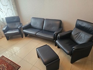 Couchgarnitur Sofa 2 5Sitzer 2 Sessel Firma ERPO Echtleder mit Funktion blau