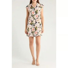 New, Alice + Olivia Jem Ruffle Cap Sleeve Shirt floral dress size L #MD1657