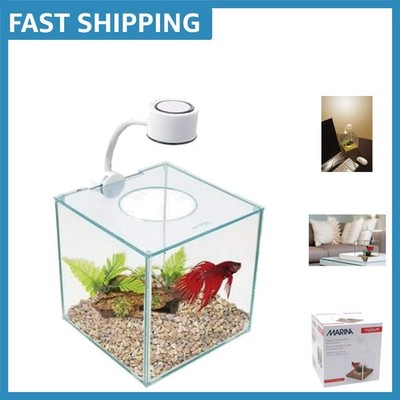 CUBUS 0.9 Gallon Glass Betta Aquarium Kit - Elegant LED Setup for Office & Home
