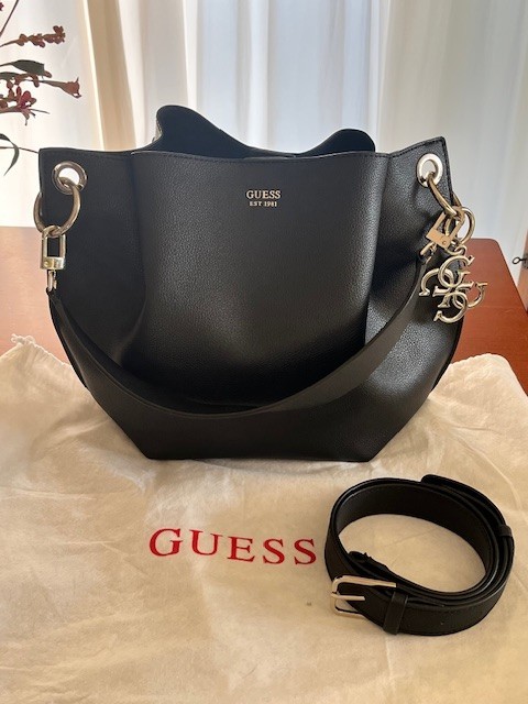 Guess Borsa in pelle goffrata nera (dustbag e tracolla amovibile) - COME NUOVA