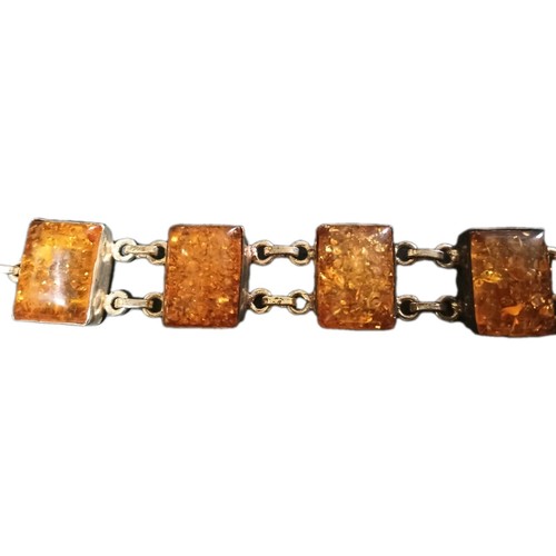 STERLING SILVER Amber Gemstone 7 INCH BRACELET Cluster chunky Boho 925 - Picture 2 of 7