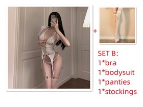 Sexy Leather Cosplay Nurse Uniform Anime Lingerie Bra Panty Costumes Night Dress