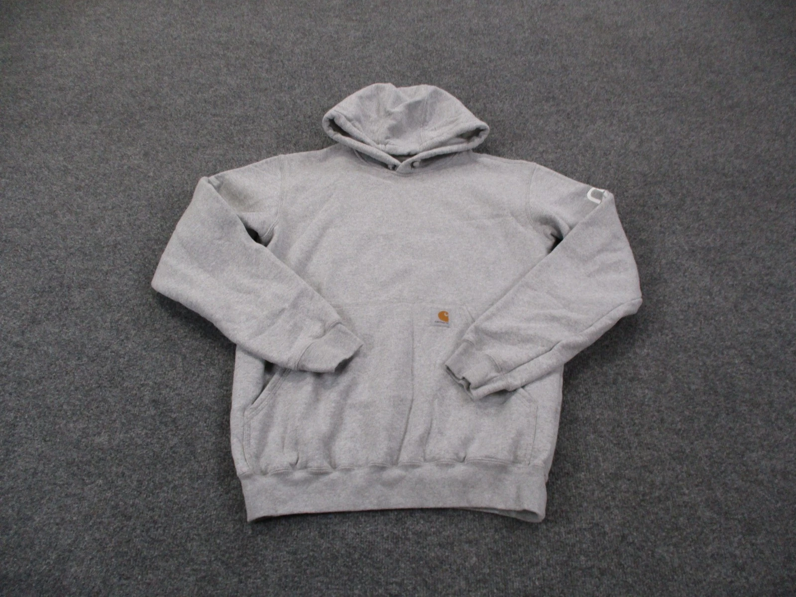 Carhartt Hoodie Sweatshirt Mens S Gray Relaxed Work Spellout Logo Outdoor Work