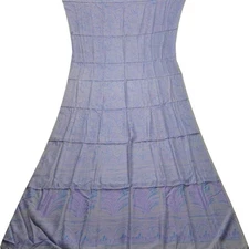 Namaste Vintage Blue Sarees 100% Pure Silk Printed Indian Sari 5YD Craft Fabric