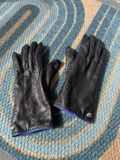 Coach Black Leather Gloves with Cashmere Lining  Blue Trim size 7.5