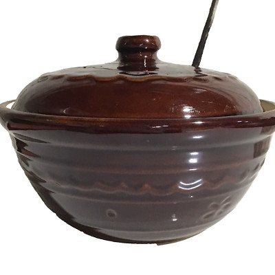 MarCrest Daisy Dot Ovenproof Brown Stoneware Casserole Dish Bowl w/ Lid Vintage
