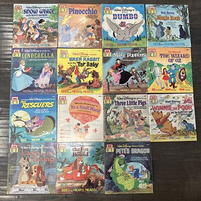 Lot Of (15) Vintage Walt Disney Read Along Book And Tape BOOKS ONLY NO TAPES