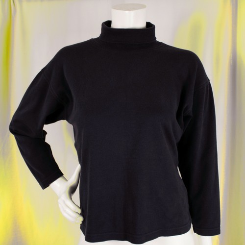 LAURA ASHLEY Vintage Navy Blue Solid Cotton Women Turtle Neck Top One Size - Picture 2 of 10