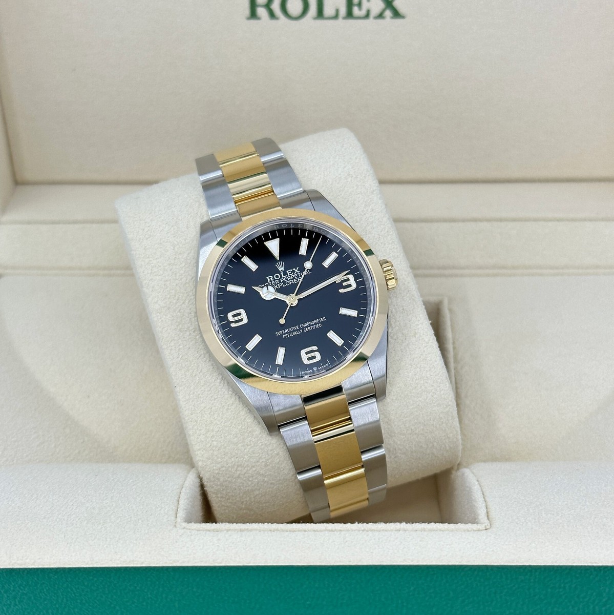 Rolex Explorer 36mm, Two Tone, Ref# 124273, Unworn Complete
