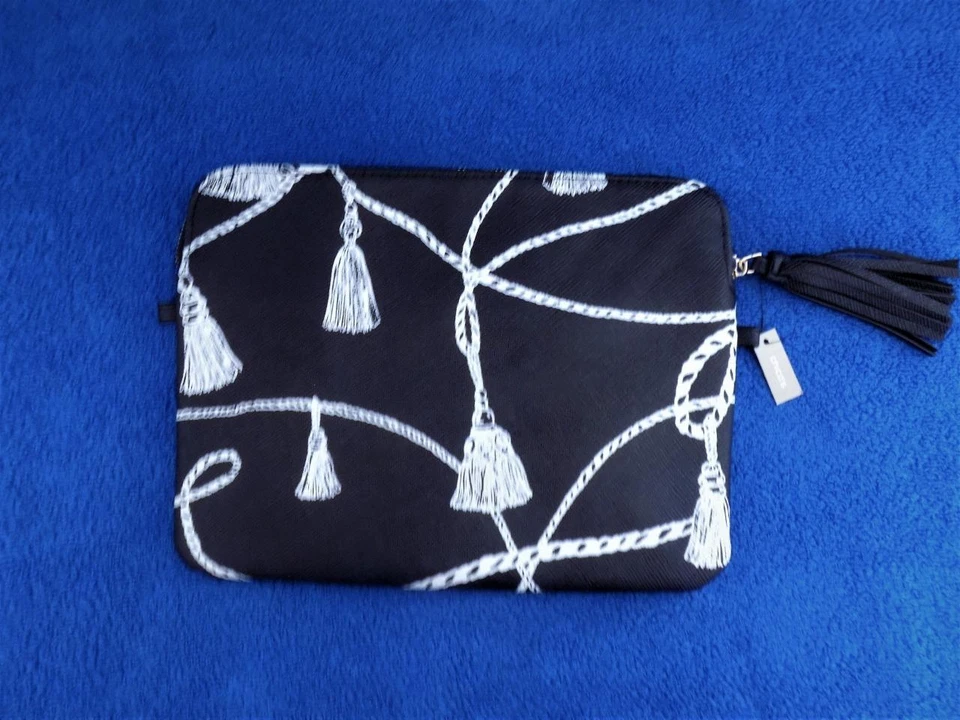 Chico's Blue Tassel Print Padded Tech Tablet Travel Case Zipper Sleeve w/Tag New - Image 2 of 4