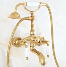 Gold Color Brass Bathroom Wall Mount Clawfoot Bath Tub Faucet  Handheld Shower