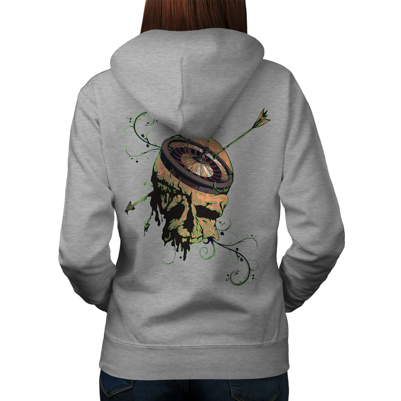 Wellcoda Skull Roulette Game Gamble Womens Hoodie Back