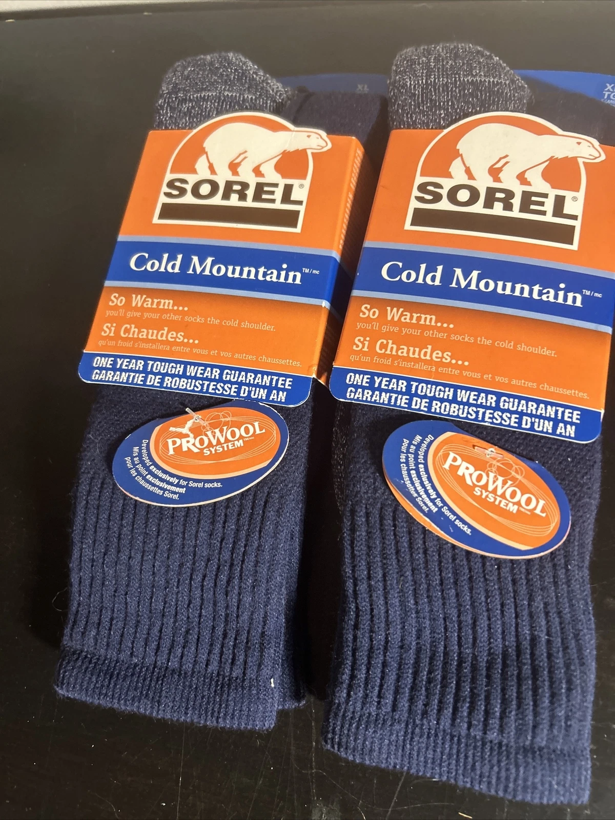(2) Men’s Sorel Cold Mountain Wool Socks X-Large Merino Wool Blend NEW