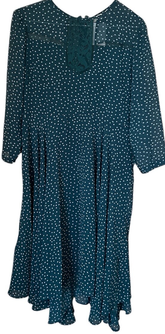 Eva Mendes Long Sleeve Dress Semi Sheer Lined Green Polka Dot NWT Lace  Large | eBay