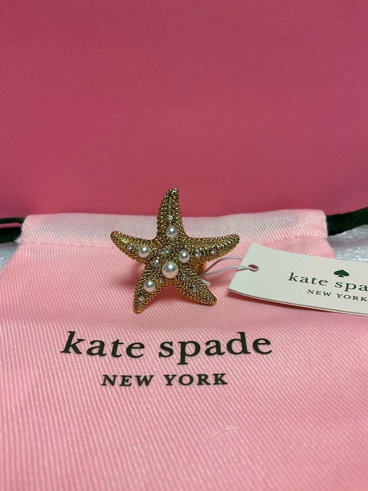 Nuevo con etiquetas Anillo Kate Spade SEA STAR Chapado en Oro Vidrio Perla/Piedra Estrella de Mar Talla 8 Foto 3 de 4