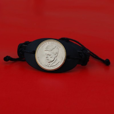 2015 Presidential Coin Genuine Leather Wristband Bracelet - John F. Kennedy