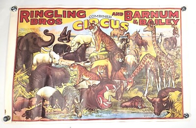 VINTAGE RINGLING BROS.&BARNUM & BAILEY CIRCUS ANIMALS POSTER STROBRIDGE LITHO 
