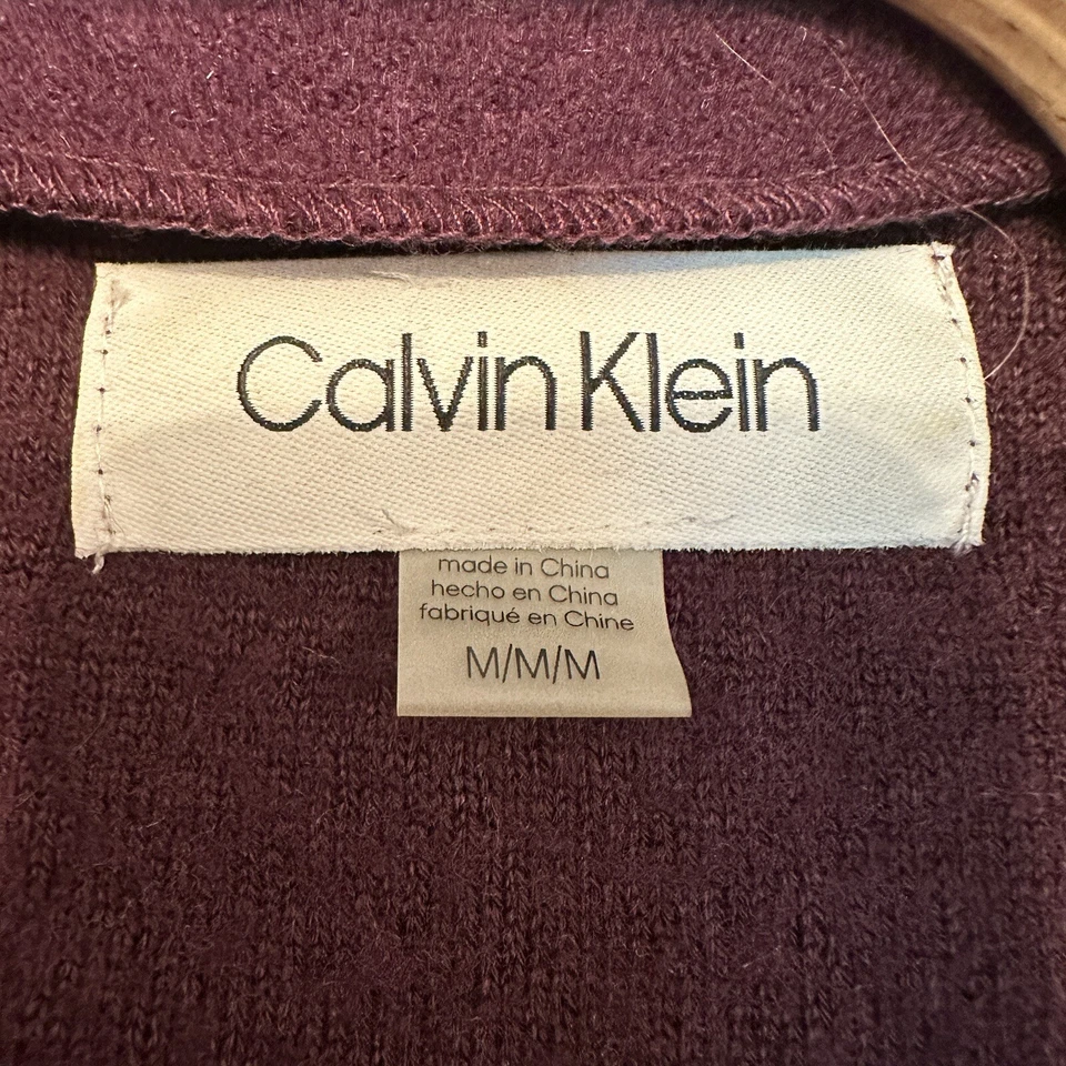 Suéter largo cárdigan abrigo lana Calvin Klein para mujer talla mediana ciruela púrpura Foto 4 de 4