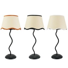 Black Metal Wiggle Table Lamp Base Linen Scallop Trim Lampshade LED Light Bulb