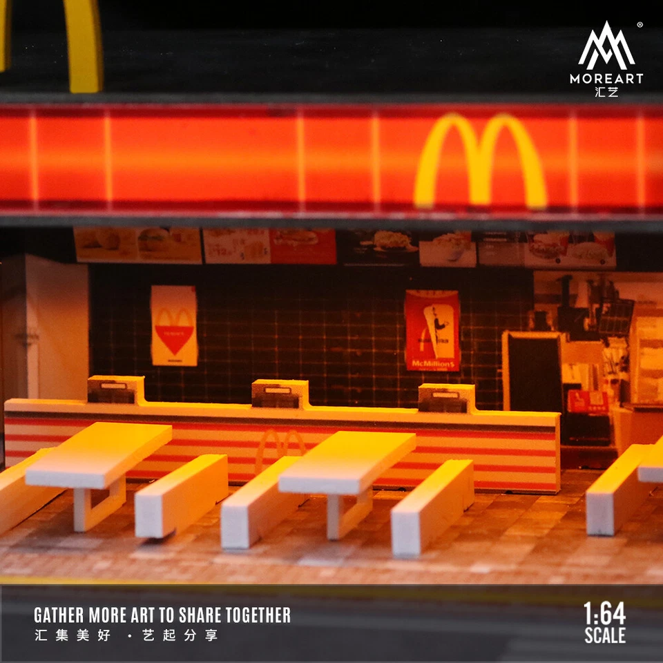 Diorama 1/64 Car Garage Model LED Lighting City Fast Food Shop Scene Model Gift - Image 4 of 4