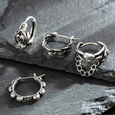 Mens Gothic Punk Retro Hoop Earrings Stainless Steel Hoop Huggie Earrings Gifts